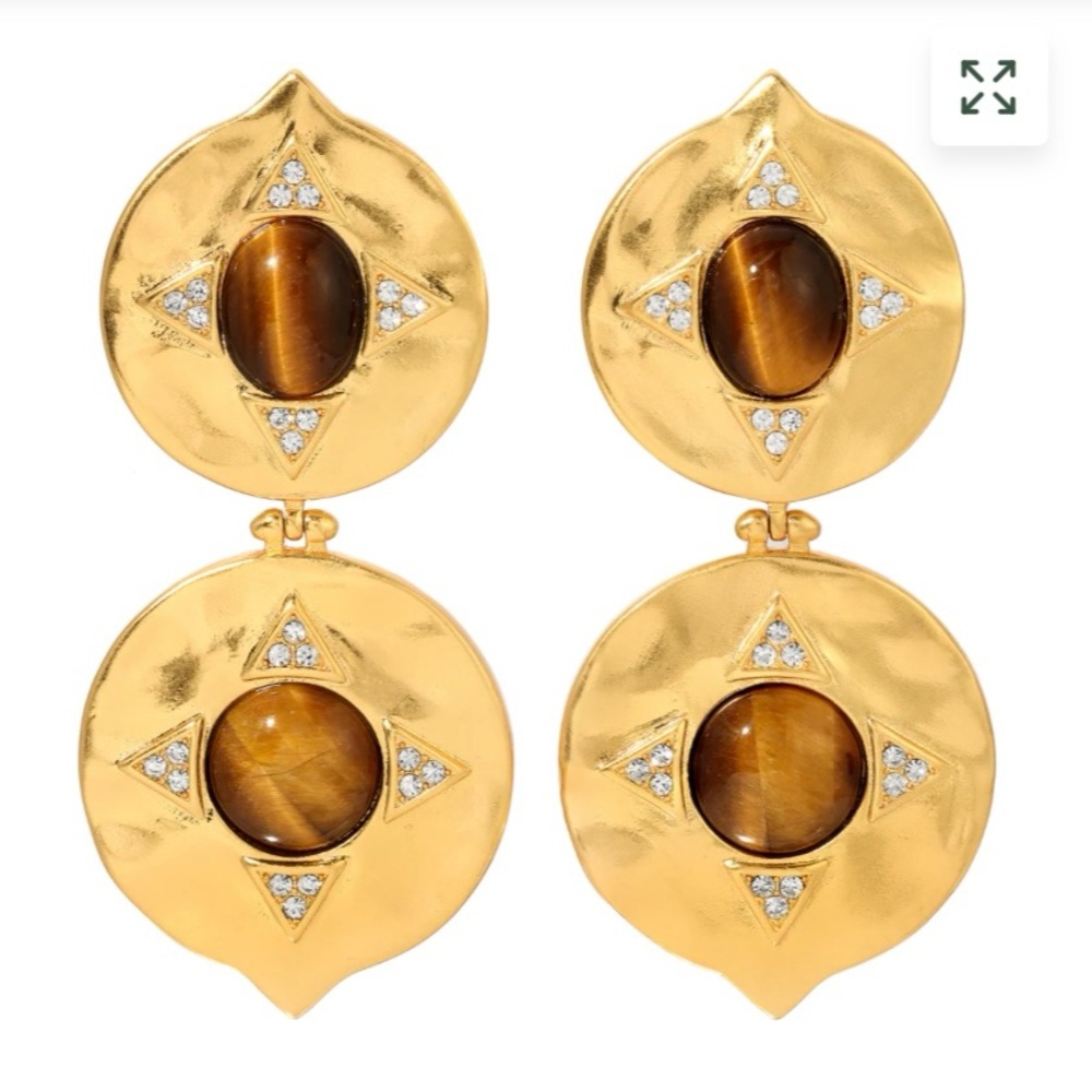 HOUSE OF HARLOW 1960 Tigers Eye Coin Earrings (as worn by Sophia Richie) NEW
